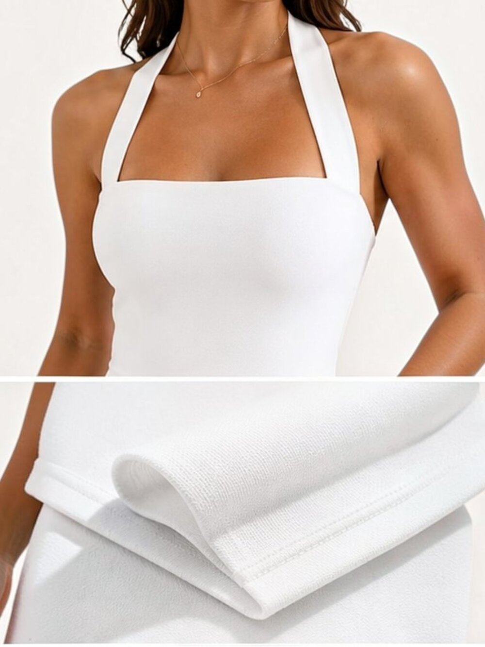 Women's Elegant White Halter Bandage Midi Dress | Open Back Bodycon | Size S - Picture 6 of 8